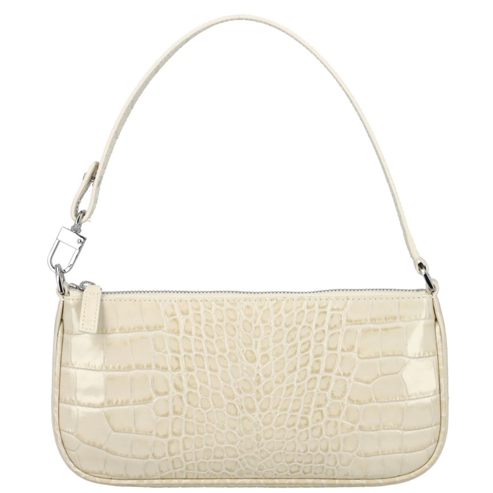 By Far Rachel Zip Up Mini Shoulder Bag in Cream Croc Leather
